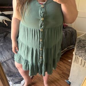 Green Button-Up Sleeveless Dress